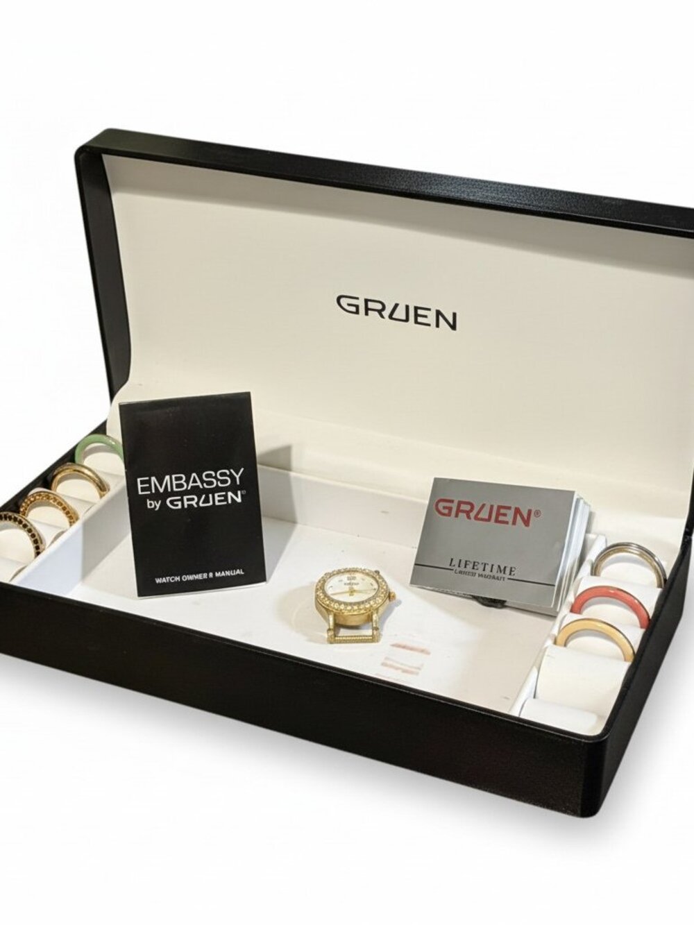 Vintage Gruen Ladies Watch Set Interchangeable Bands Bezels Box